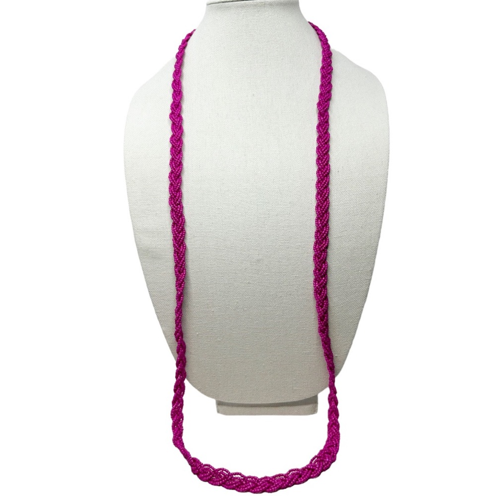 Hot Pink Fuchsia Seed Bead Long Necklace